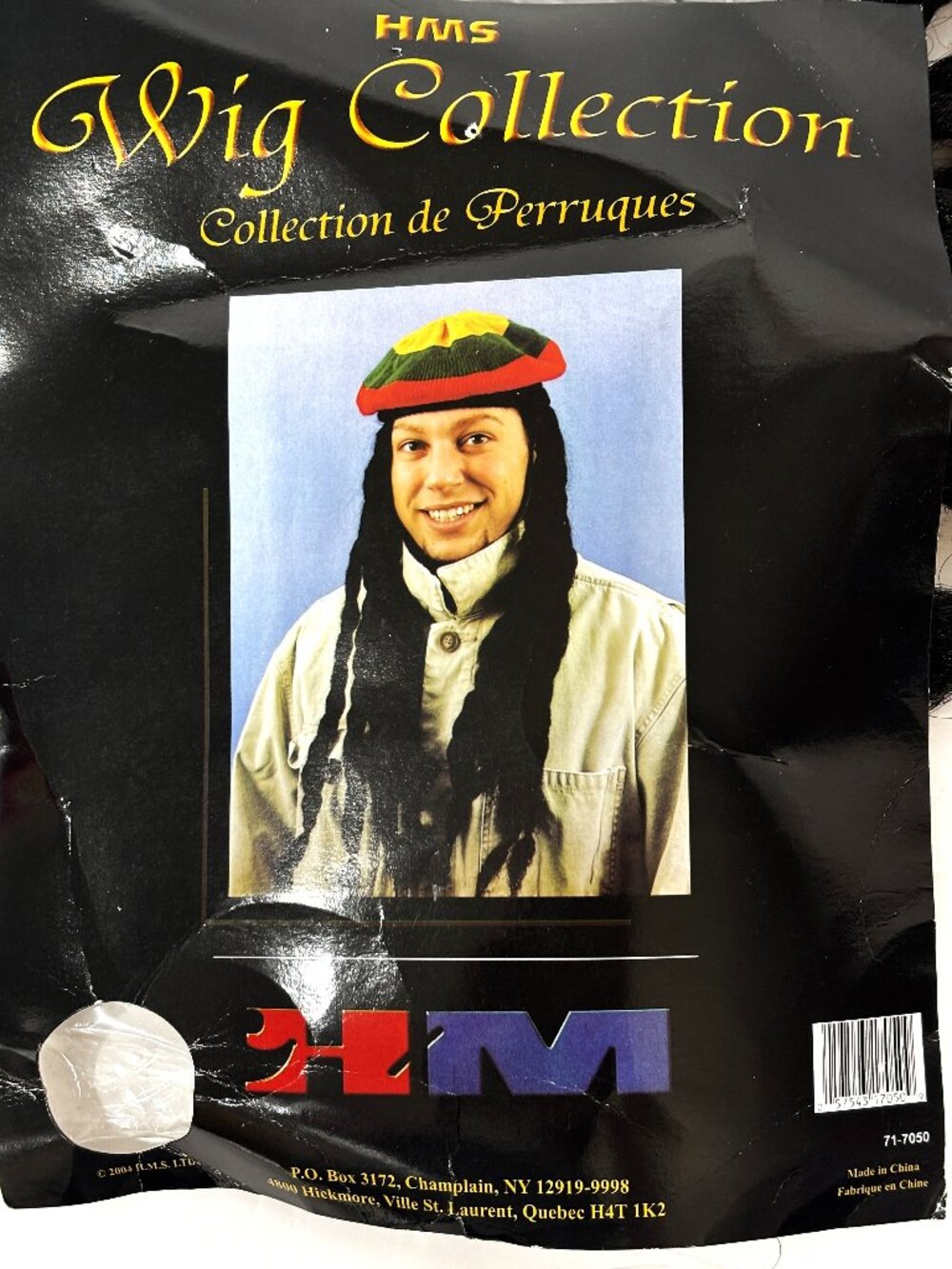Rasta Hat w/ Long Black Dreadlock Wig Reggae Beanie NWT NOS